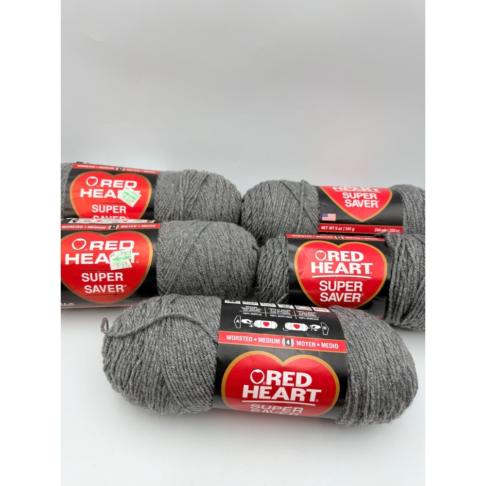 Red Heart Super Saver Yarn Grey Heather 0400 Worsted Medium 4 5oz 5 Skeins Lot